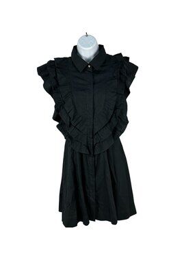 Maeve Anthropologie Womens Black Ruffle Front Collared Sleeveless Dress Size XS